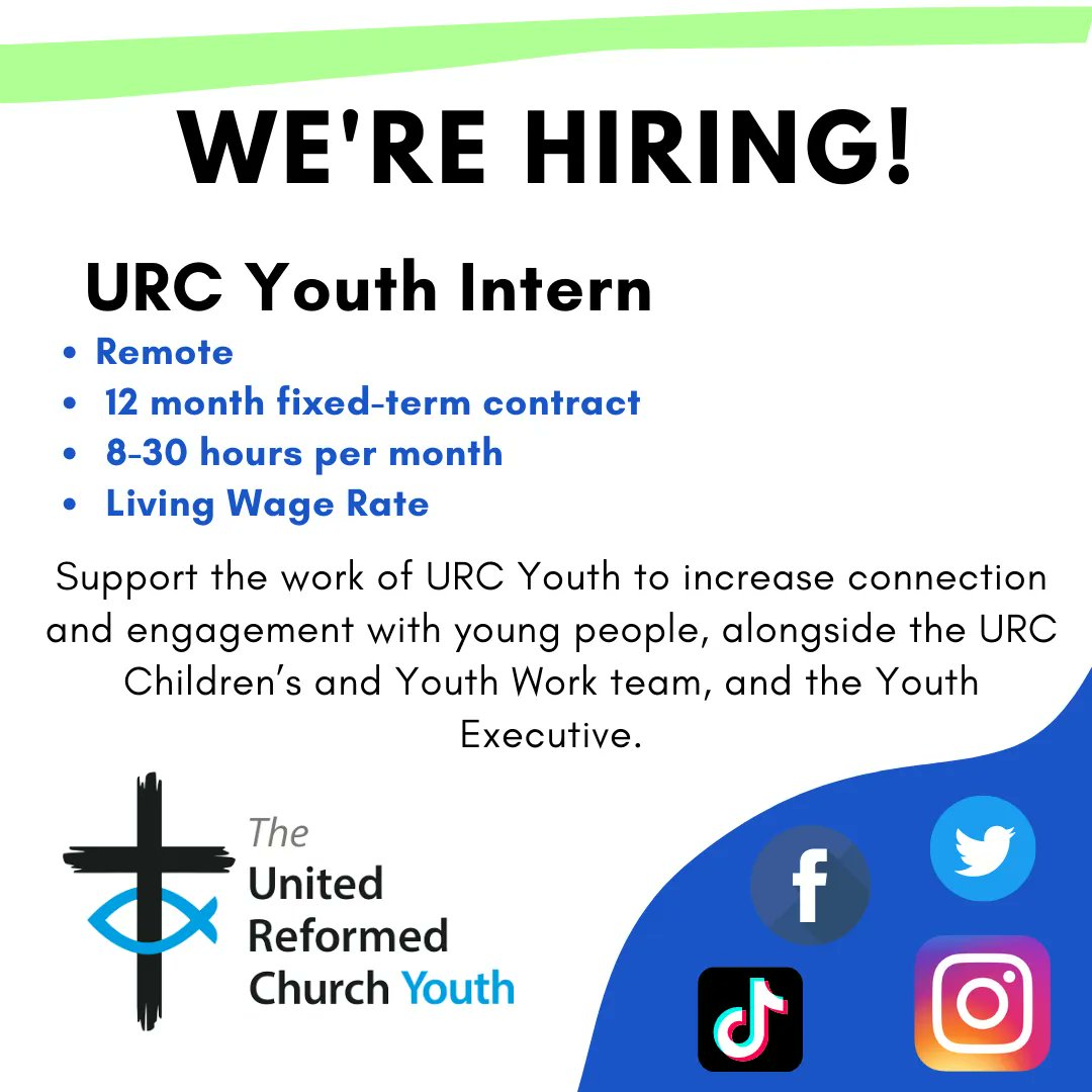 WE ARE HIRING (for the 2nd time running) !! 🎉
We're looking for a new URC Youth Intern to work alongside the URC Youth Executive and help us to develop our communications output- including social media and more!

Closing date for applications: 12pm, Monday 23 May 2022