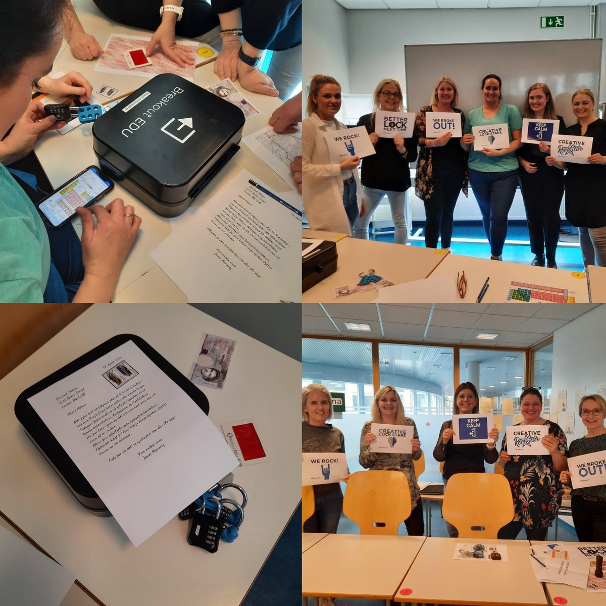 HildurArnaH's tweet photo. Það vantaði ekki keppnisskapið hjá þessum snillingum í Árbæjarskóla 😅 þegar ég var með Breakout EDU námsskeiði fyrir kennara í dag 🥳 Ef þinn skóli hefur áhuga á námskeiði má senda mér línu! 🎉 #menntaspjall #breakoutedu https://t.co/u5c4GfNbCi