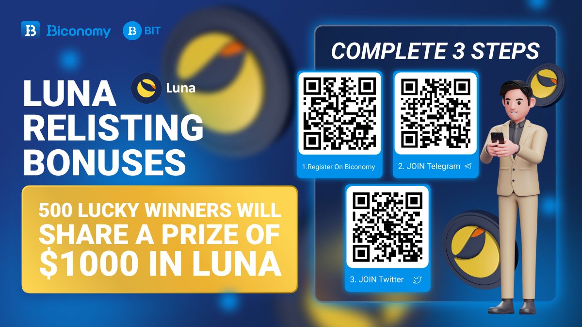 🔥#LUNA Relisted on #Biconomy🔥
1️⃣ Sign Up  biconomy.com/sign-up  &amp; Trade $LUNA  biconomy.com/exchange?coin=…
2️⃣ Join Biconomy Telegram t.me/Biconomy_Global
3️⃣ Follow Twitter x.com/Biconomy_Global

✅Fill the form: cutt.ly/NHvkOcK
#airdrop #freetokens #rewards #Terra