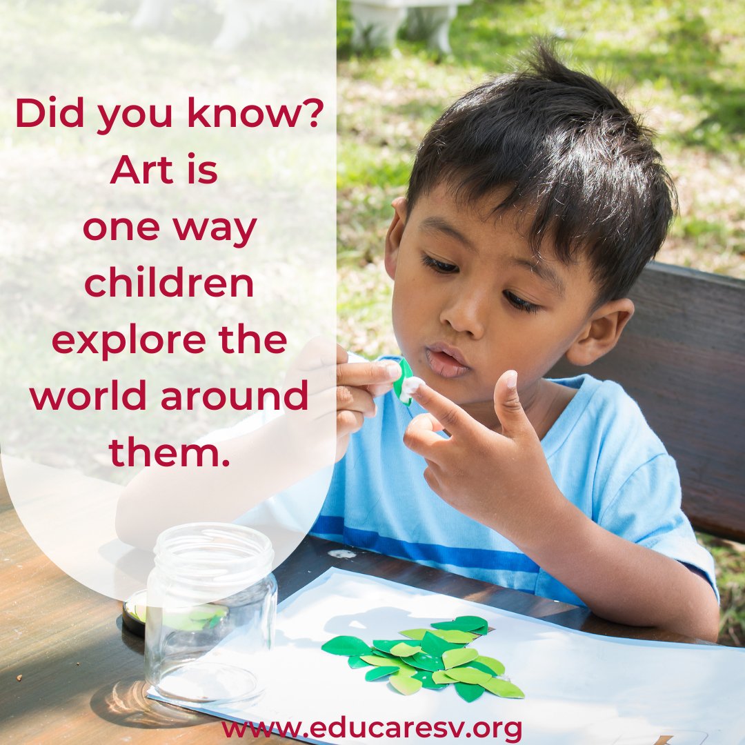 EducareSV's tweet photo. In the early years, as verbal and written language skills are developing, art is one way children express themselves, explore the world around them, and develop their abilities. 
Whether it's painting, or drawing, art is a regular part of child’s day at Educare. #ECSV #educare https://t.co/yS0ZNF38D6