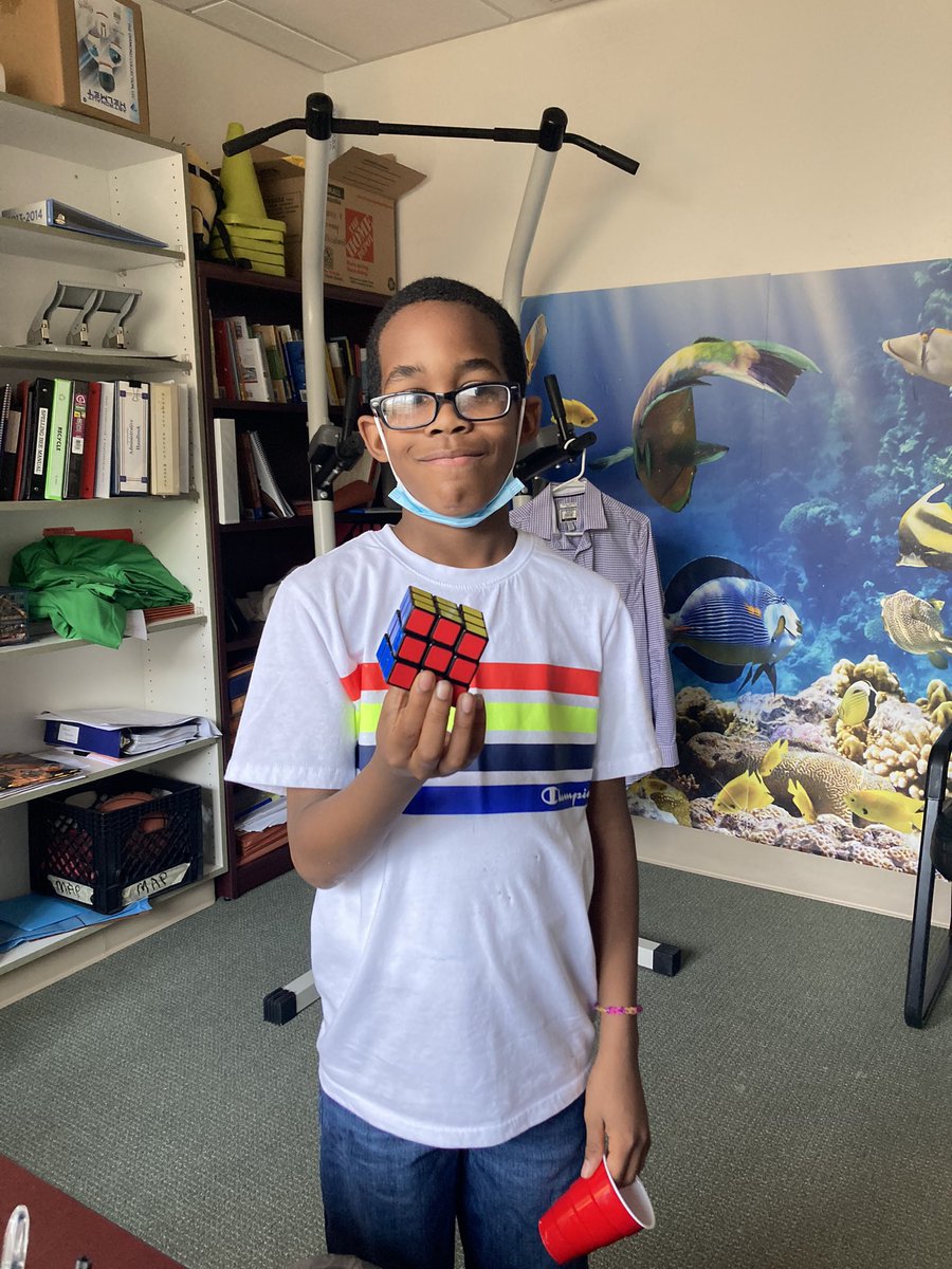 LebJHPrincipal's tweet photo. I fiddle with this Rubik’s cube on my desk most days. Evan has been asking me for months if I want his help with it. Today, I caved and he solved it in 1:32 😱🔥🤯 🧠#HardingMade https://t.co/z9cvVyoC3B