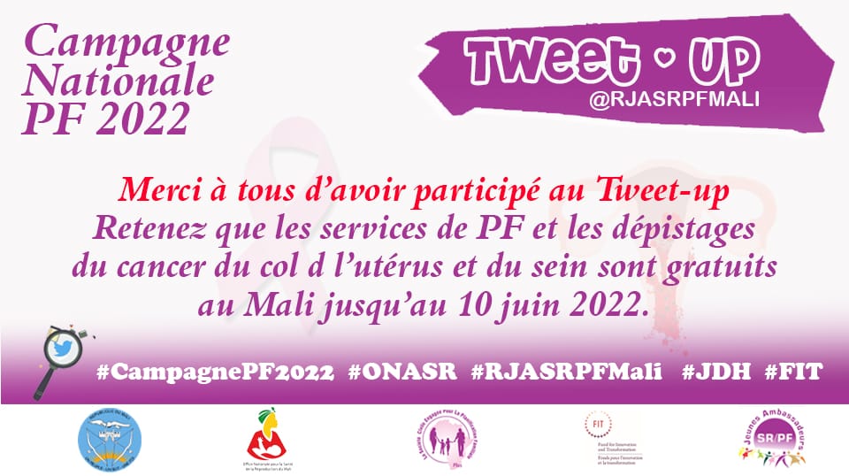 RJASRPFMALI's tweet photo. Merci à tous d'avoir participer activement.

#CampagnePF2022
#ONASR
#RJASRPFMali
#JDH
#FIT https://t.co/TQZdzbgnGo
