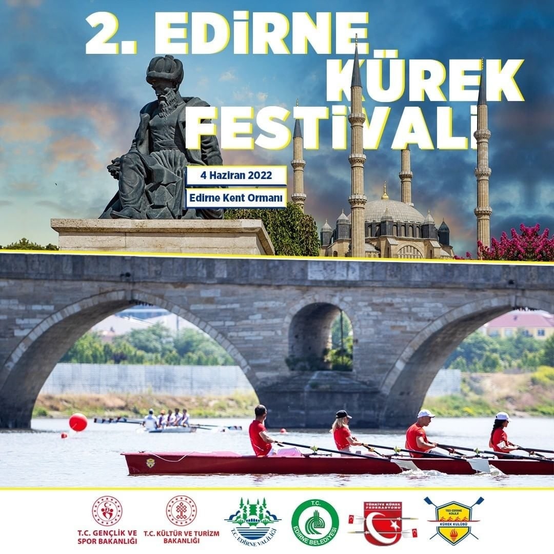 4 Haziran 2022 Cumartesi günü 2. #EdirneKürekFestivali'nde 500'den fazla kürek sporcusunu Edirne'de ağırlayacağız. Gelenekselleşen 2. #EdirneKürekFestivali'ne tüm Edirne Halkını ve kürek sporuna ilgi duyan tüm sporseverleri bekliyoruz.