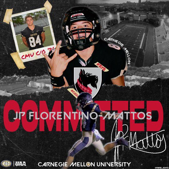 JPFMattos1's tweet photo. All Glory to GOD! I am excited to take my talents to Carnegie Mellon University! Thank you to my family their endless love, to my coaches and to everyone who has supported me through this process.
@plantpanthersfb 
@TartanFB 
@CoachRyanLarsen 
@irltb85 
@coachfloppy 
@pahb_edits https://t.co/bochppgSxO