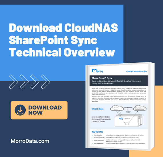 morrodata's tweet photo. SharePoint Sync with CloudNAS enables SharePoint users to experience fast NAS access to SharePoint Document Library files with the benefit of cloud-to-cloud backup. Read more: https://t.co/2tieNEUbWG

#SharePoint #filesync #filestorage #MorroData #CloudNAS https://t.co/oPUE2FnEtu