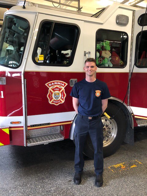 SarniaFire's tweet photo. Please join us in welcoming @SarniaFire’s newest recruit Firefighter Chadd Nelson. Here’s to a long and rewarding career serving the citizens of the @Sarnia_Ontario. https://t.co/FvAYW95m8G