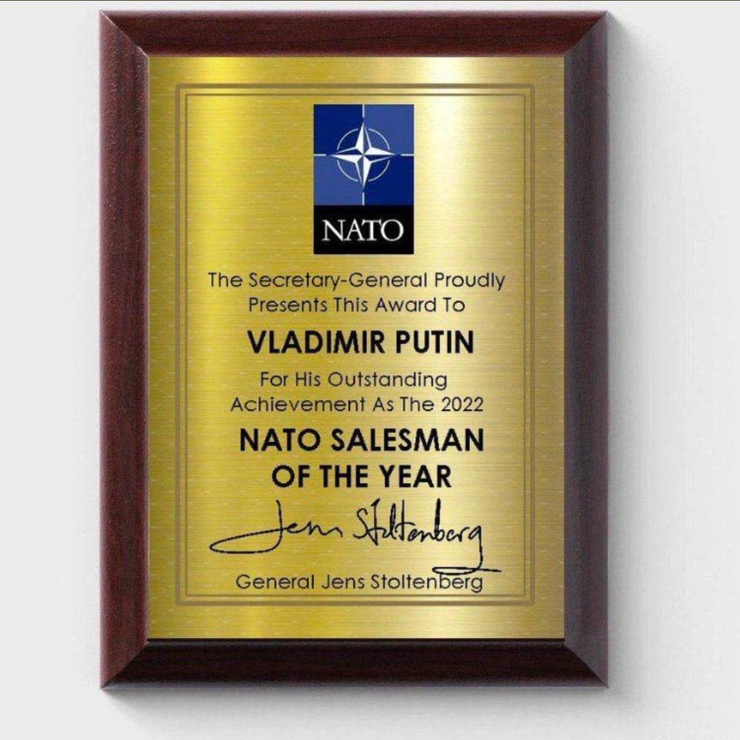 Vladimir Putin has been the best recruiting tool for @NATO in 30 years! (Satire). But, hey. Could happen! #PutinWarCrimes #IStandWithUkraine