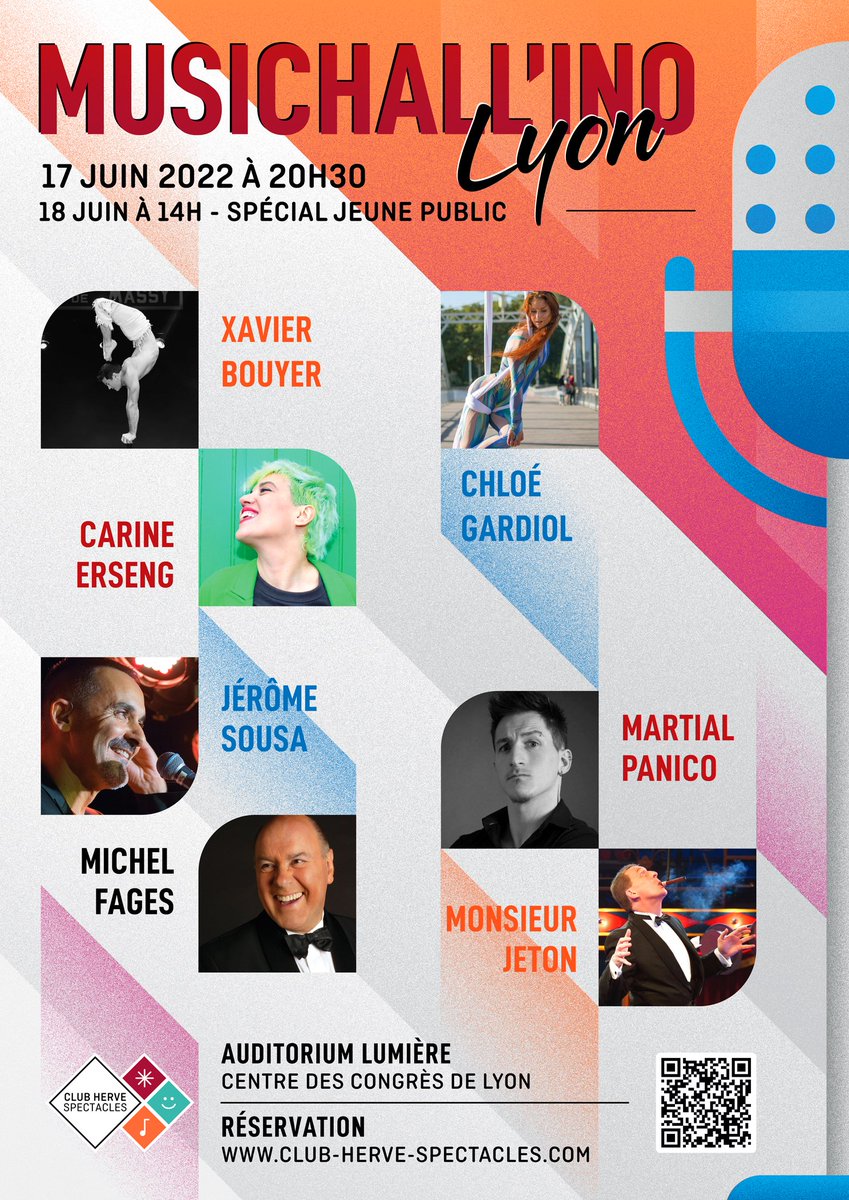 𝗠𝗨𝗦𝗜𝗖𝗛𝗔𝗟𝗟'𝗜𝗡𝗢 𝗟𝗬𝗢𝗡 - 𝗟𝗲 𝟭𝟳 𝗷𝘂𝗶𝗻 𝟮𝟬𝟮𝟮
Rendez-vous dans un mois pour une soirée unique à l'Auditorium Lumière du Centre de Congrès de Lyon. Le Club présente également un spectacle destiné aux plus jeunes, le samedi 18 juin à 14h. club-herve-spectacles.com/lyon/reservati…