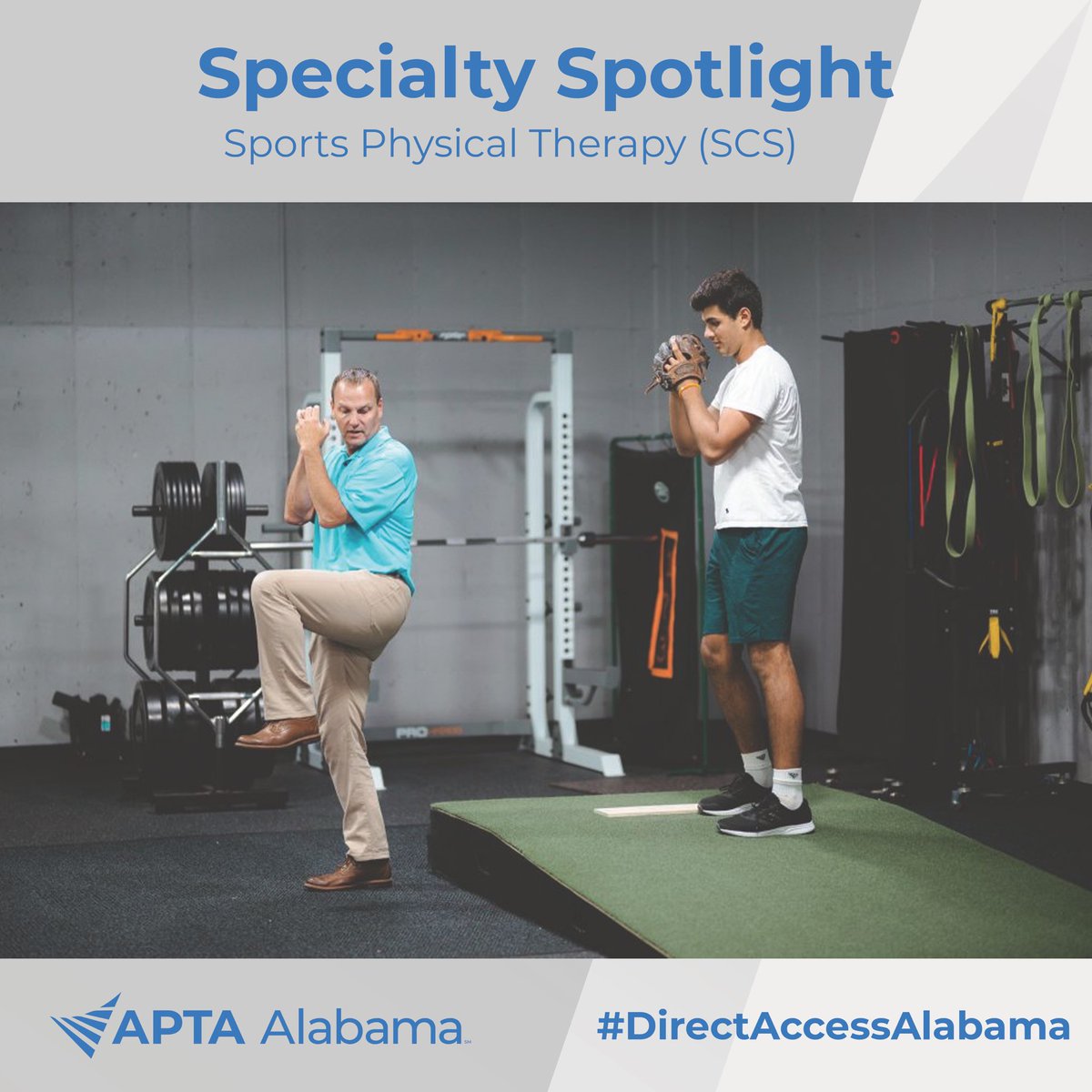 APTAAlabama's tweet photo. Board Certified Sports Physical therapists receive extra training focused on how to diagnose and treat common athletic injuries (in direct access states).
Letters behind their name?
SCS- Sports Certified Specialist
#PTSpecialtySpotlight
#DirectAccessAlabama https://t.co/Xgrc09Eygi