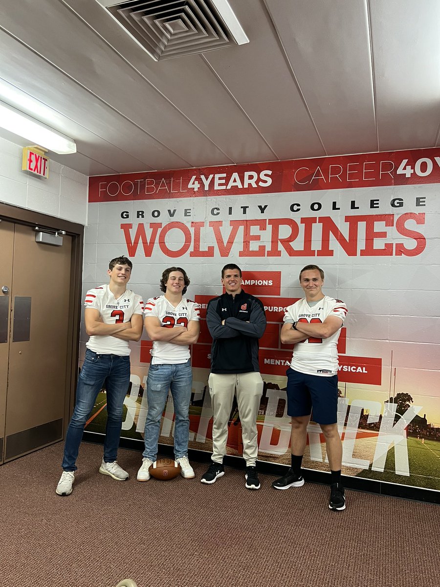 sasalaaden's tweet photo. Had a great time visiting Grove City College. Big thanks to @coachkendall_ for showing me around the campus and @CoachBBrest for the invite. I love the vision and the overall attitude of the team! @GCC_FB #brickbybrick https://t.co/hXTnmU3sm9