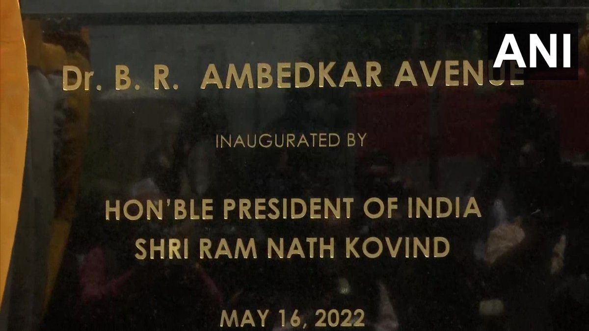 ANI's tweet photo. President Ram Nath Kovind inaugurated 'Dr. BR Ambedkar Avenue', a road named after Bhimrao Ramji Ambedkar in Downtown of Kingston, Jamaica https://t.co/RgXQQ4AH5k