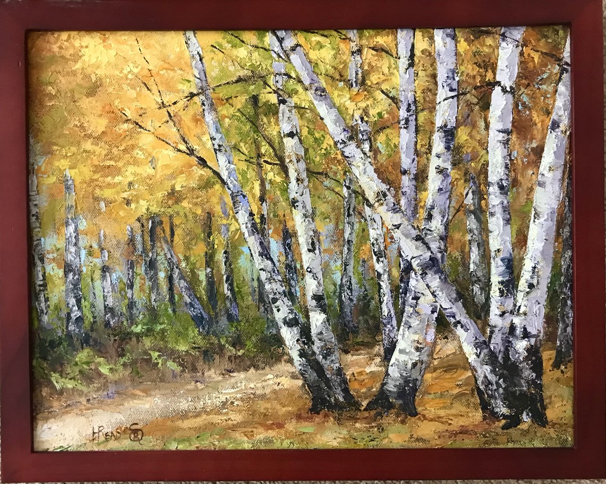 hread's tweet photo. Winter, summer or fall ~ trees make a great subject. Singular or in groups they are a great subject - a staple in landscape painting! Autumn Birches 11x14" oil on panel - framed/unframed. Domestic shipping incl. https://t.co/wDFnV9RoIm #landscapepainting #oilpainting #HelenRead https://t.co/Xusq5zub4N