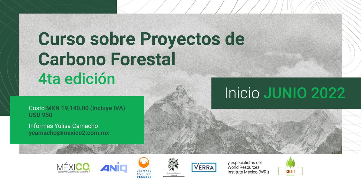 mexico2_pmc's tweet photo. ¿Sabías que en México hay 93 proyectos de #ReduccionesDeEmisiones bajo @climatereserve y 21 bajo VCS de @VerraStandards?
Construye capacidades sobre estándares de certificación en la 4a edición del Curso sobre Proyectos de #CarbonoForestal.
¡Inscríbete! 📩 ycamacho@mexico2.com.mx https://t.co/6TPumCUEjY