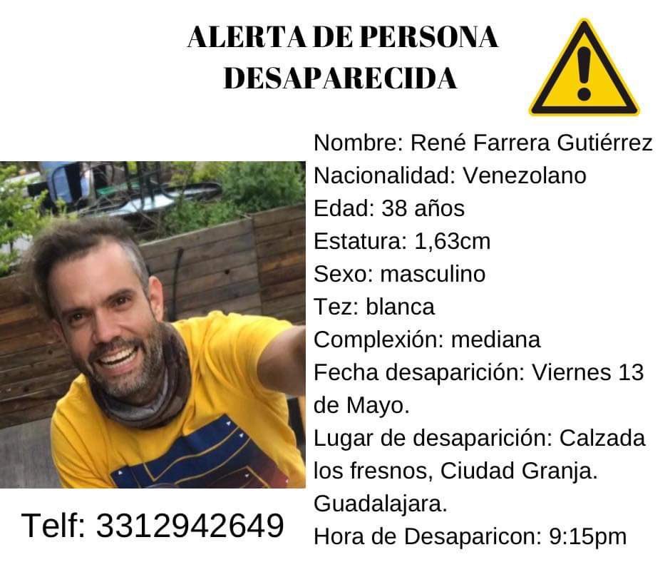 Bramzano's tweet photo. @EnriqueAlfaroR mi amigo Rene Farrera desapareció el viernes en Guadalajara pedimos auxilio para nuestro hermano Rene https://t.co/lVePU5OSHa