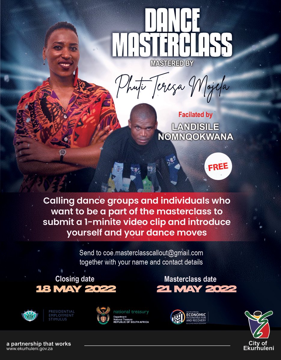 City_Ekurhuleni's tweet photo. Pssssst ...... you've got 1๏ธโฃ minute to show off your dance moves and stand in line to be part of the dance masterclass๐๐ฝ๐บ๐พ. Check it out ๐๐ฝ
#DanceMasterclass https://t.co/coosfRRZWj