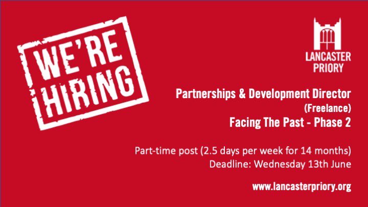 #ArtsJobs #CommunityArts we’re hiring!

Key roles in Phase 2 of #FacingThePast

Further information: lancasterpriory.org/about/vacancie…

@CreativeLancs @MarketingLancs @LancasterCC @ArtsLancashire @LancsArtsCity