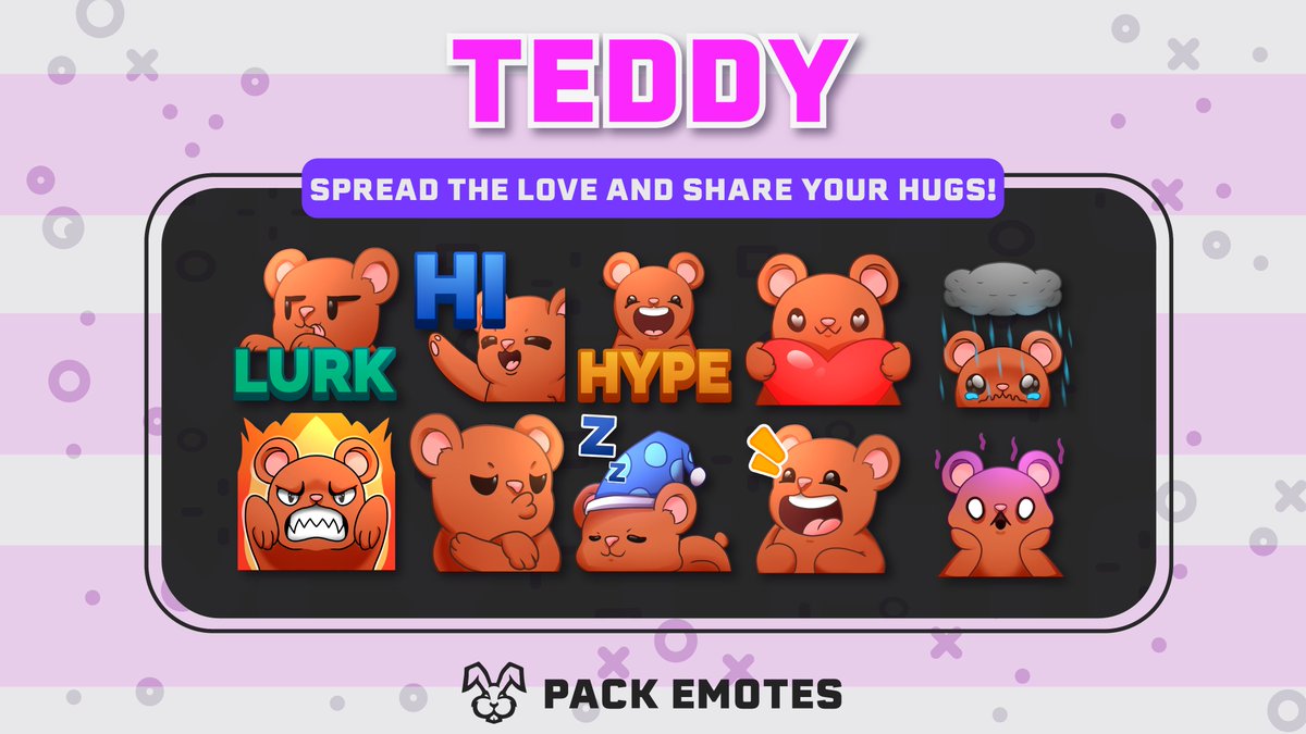 RabbitMythic's tweet photo. If you were looking to give your channel a makeover and you like teddy bears, this is your moment. 🧸💖

Get our new Teddy Bear Emotes now and give your channel a blast of energy! 🤩❤️

#StayMythic 🐰
#emote ✨ #illustration #gaming 🎮 #twitch https://t.co/aYg39FRuC2