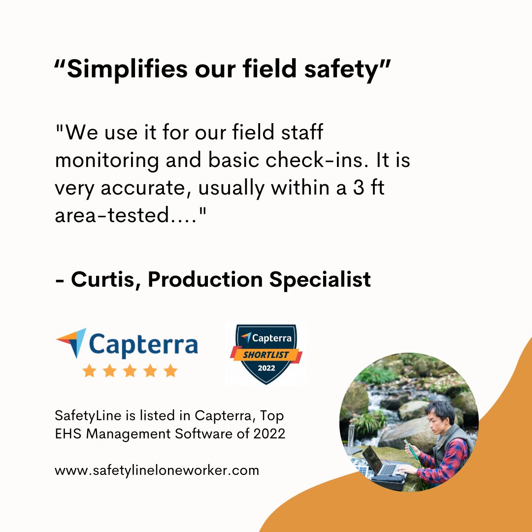 SafetyLine's tweet photo. What do you like most about SafetyLine? “[SafetyLine] simplifies our field safety. We use it for our field staff monitoring and basic check-ins.” 

Read more testimonials at @Capterra: https://t.co/d5msEWMp65 
#testimonials #workersafety #OHS #productionsafety #productionworkers https://t.co/VP2thauh9A
