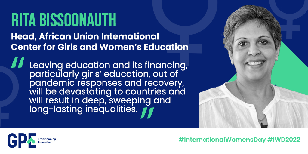 GPforEducation's tweet photo. As we build back from the pandemic, we must not forget to ensure #GirlsEducation remains a priority. @RBissoonauth @AU_CIEFFA #InternationalWomensDay #IWD2022 https://t.co/m12UxmLlHc