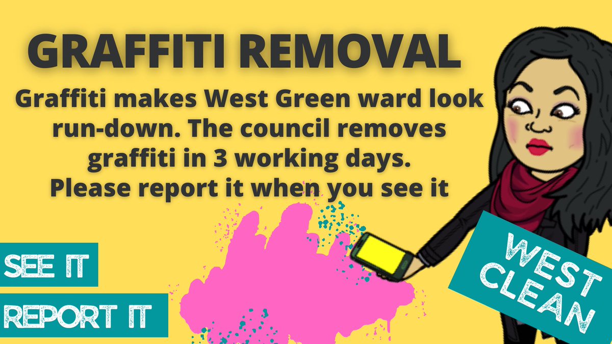 CllrSeema's tweet photo. See graffiti in West Green ward? 

Report it. Veolia clear in 3 working days. 

📱Use the Love Clean Streets app 
📧 Email enquiries.haringey@veolia.com
☎️ 0208 885 7700 
🐦 Tweet: @VeoliaUK 

#WestClean https://t.co/627kufmp0u