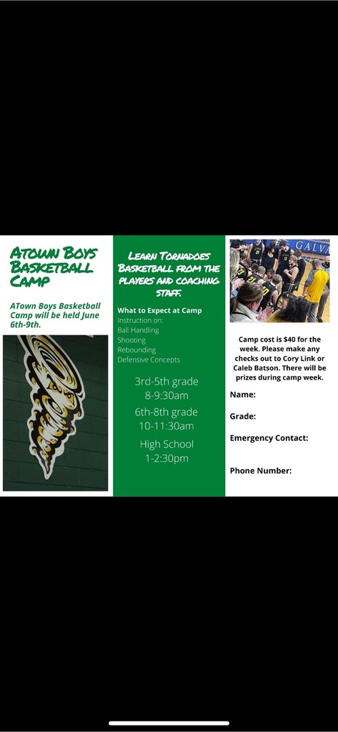 bdweedman's tweet photo. The High School will be hosting boys basketball summer camp again this summer. Please see the form for more details. #GoTornadoes https://t.co/TIJPkoHM5p