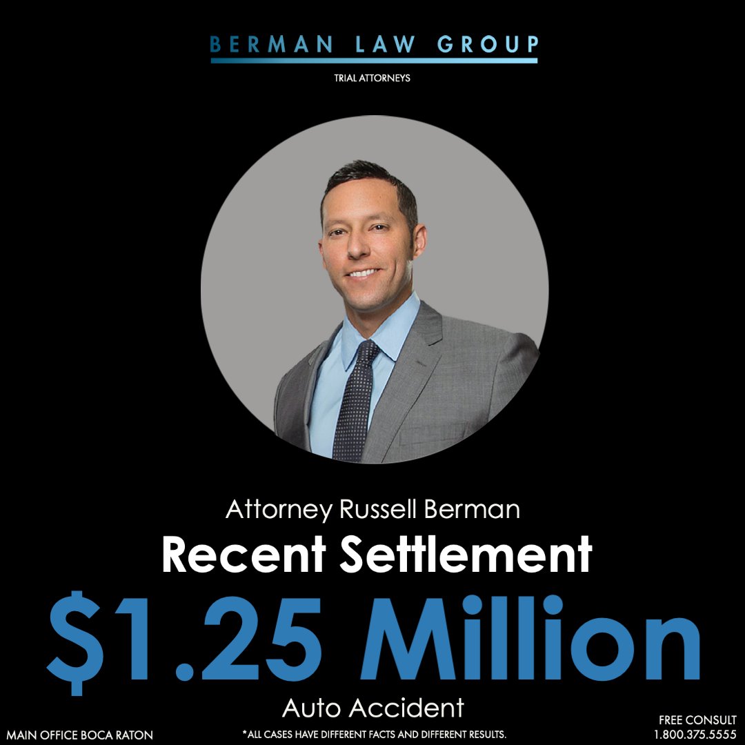 BermanLawGroup's tweet photo. π£ 1.2 MILLION DOLLAR SETTLEMENT π£
#WeHandleThat
#CommittedToTheCommunity
βοΈ Attorney Russell Berman
π² Give us a call: 1.800.375.5555
π Referral Code: FACEBOOK
#lawyer #attorney #lawfirm #personalinjury #legal #lawyerlife #paralegal #litigation #tbt #bermanandberman https://t.co/XraaF8iMrS