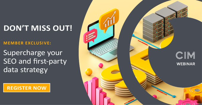 There's still time to book to join the <a href="/cim_marketing/">CIM</a>  webinar on Wed, May 18, 1:00 pm - 2:00 pm to learn how to grow your SEO &amp; improve your data collection strategy as well as other digital marketing skills: register.gotowebinar.com/register/76652…

#SEO #DataCollection #GoogleAnalytics4 #CIM