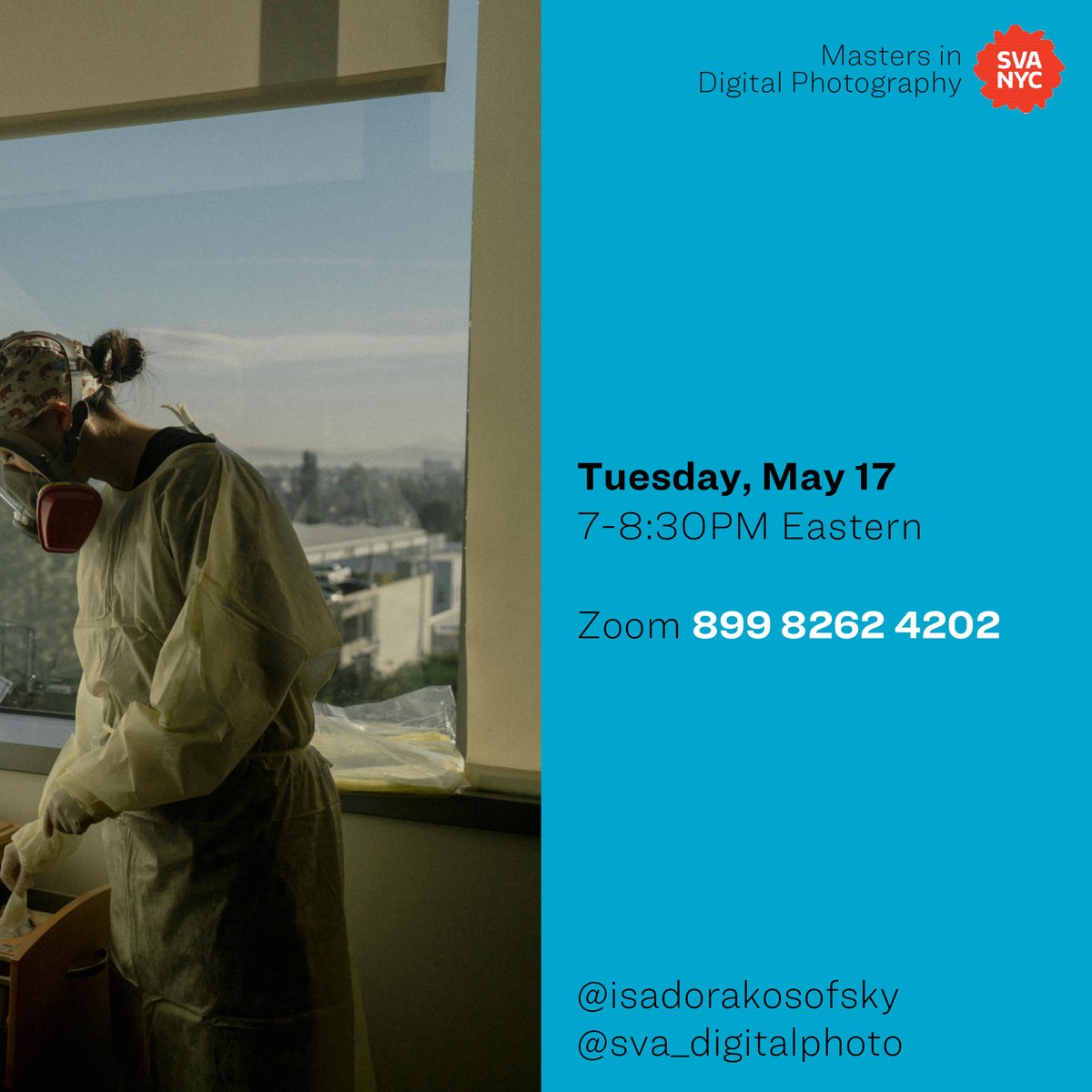 It's time to kick off our summer i3 lecture series, curated by faculty member Jim Estrin! Join us tomorrow, May 17th at 7PM on Zoom with documentary photographer Isadora Kosofsky!  

Link to join: sva.edu/events/i3-phot…