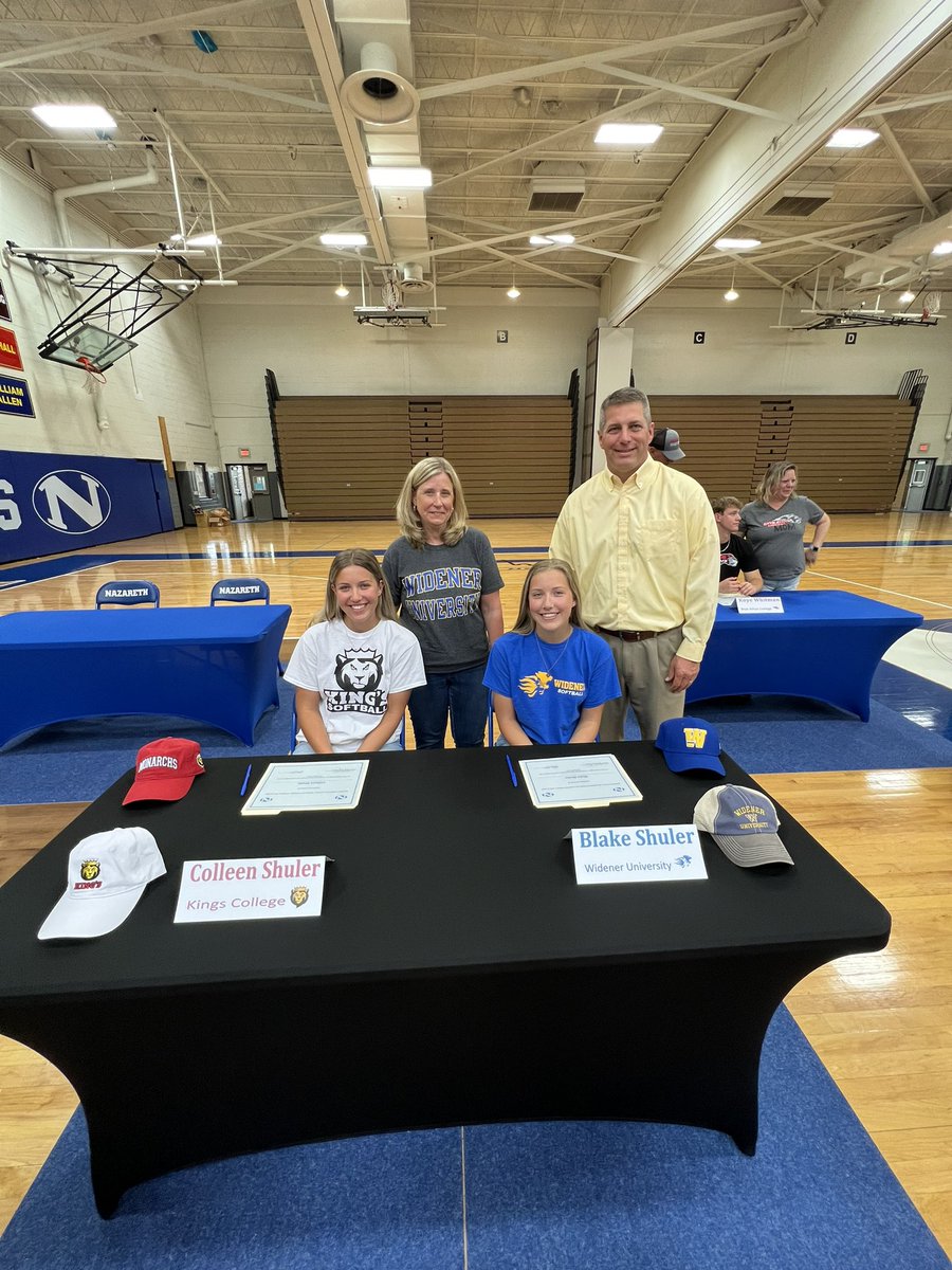 coachgenzale's tweet photo. At Nazareth signing day with two of my seniors and their parents. @cshuler15 will play at King’s College and @blakeshuler32 will play at Widener University. They will both be missed. Congratulations ladies!!! https://t.co/AHBUR3iETJ