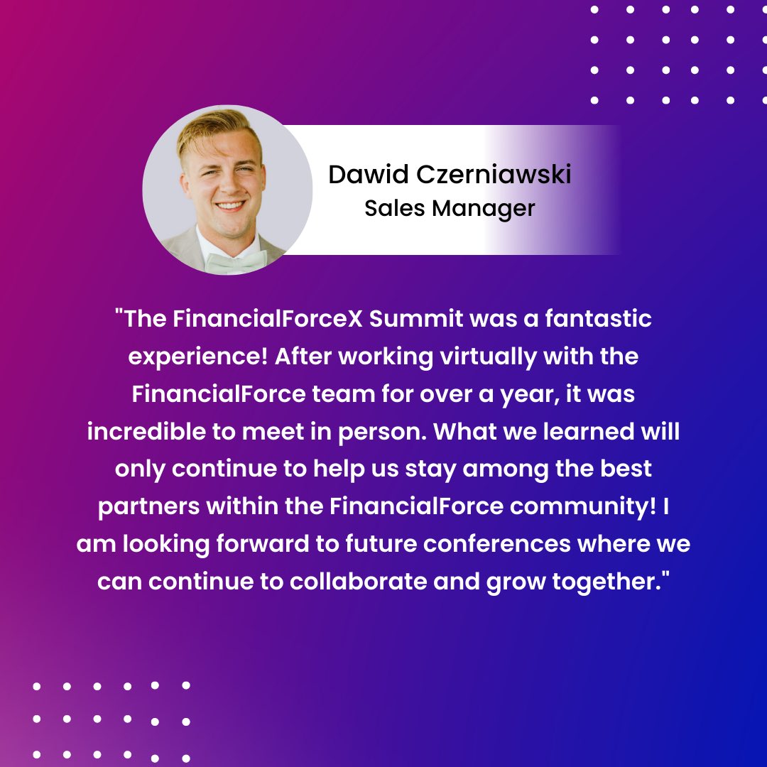 CoalescenceCC's tweet photo. “Our Sales Manager, Dawid Czerniawski, reflects on his time at the FinancialForceX Summit! Check out what he has to say! @FinancialForce as always, our team had a fantastic time!

 #Financialforce #professionalservices #digitaltransformation https://t.co/6A21Ut6zJa