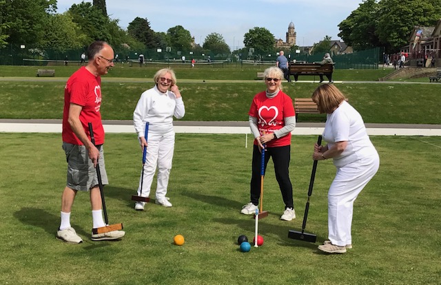 Elliebhf's tweet photo. This cracking bunch at the Huddersfield Croquet Club organised a fundraiser for @TheBHF on Saturday. They had some lovely people #donating and playing #croquet. In June the club will hold their first croquet-a-thon! Keep👀 for more details in the next few weeks ♥️ https://t.co/KEQCLmsldn
