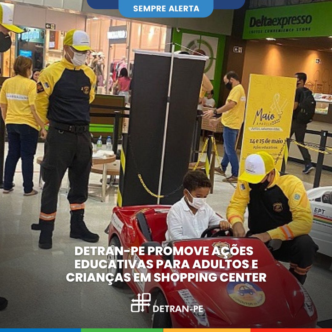 DetranPE's tweet photo. Crianças e adultos que visitaram o Plaza Shopping, neste fim de semana (14 e 15 de maio de 2022) puderam participar das ações educativas desenvolvidas pelo DETRAN-PE como parte da programação do Maio Amarelo 2022. 

Saiba mais: https://t.co/BwQRestYae

#maioamarelo #maioamarelo💛 https://t.co/QoQow5fklB