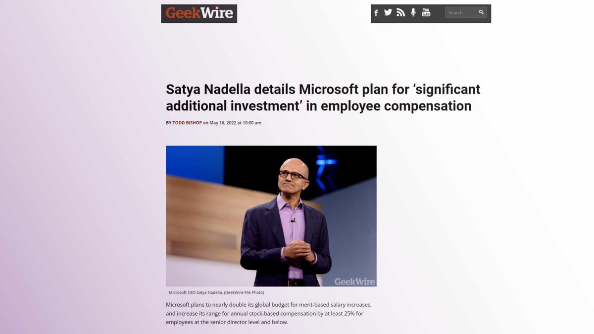 greenjay's tweet image. $MSFT ups 2X budget for merit-based salary increases &amp;amp; ups range for stock-based compensation at least 25% for employees at Sr. Director level &amp;amp; below geekwire.com/2022/satya-nad… **detailed by CEO in email to staff An attempt to stay competitive in tough market for tech talent?