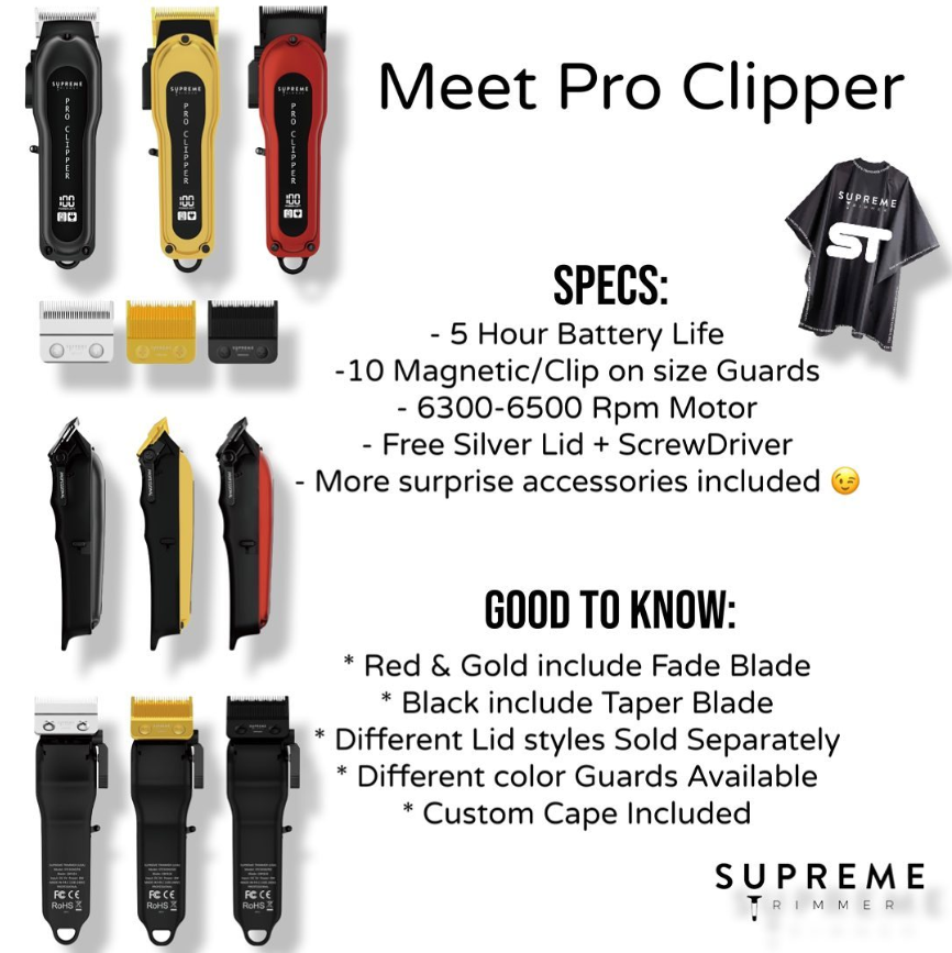 SupremeTrimmer's tweet photo. You request it, we give it! Here are some of the specs & details you can count on from our Pro Clipper by #supremetrimmer #ProClipper #barber #barberLife #MensTrimmer #menshair #freshfade #beardcare #barbertools #barbernation #barbers #trimmer #manscaping #barbershop #labarber https://t.co/bC9w4ZSUJA