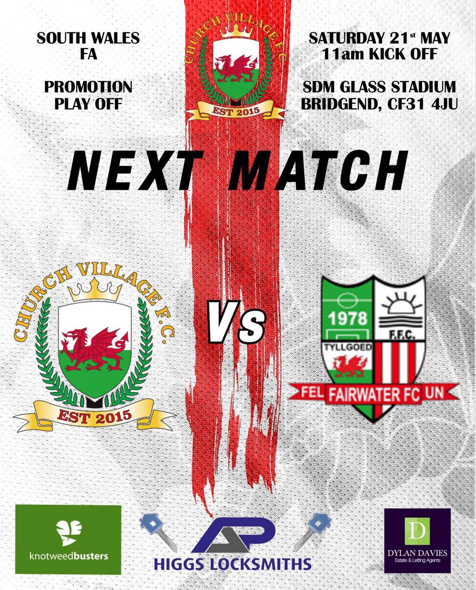 higgsaps's tweet photo. 5 days to go until our Playoff Final 
against Fairwater FC 

Please come and support us in what promises to be a fantastic day of football at Penybont FC

KO 11am 
SDM Glass Stadium Bridgend CF31 4JU
@ChurchVillageFC @SouthWalesFA https://t.co/10aOqhHZz1