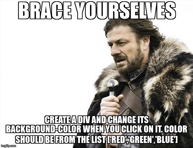 overflow_meme's tweet image. Create a div and change its background-color when you click on it. Color should be from the list [&apos;red&apos;,&apos;green&apos;,&apos;blue&apos;] stackoverflow.com/questions/7225… #createfunction #angular