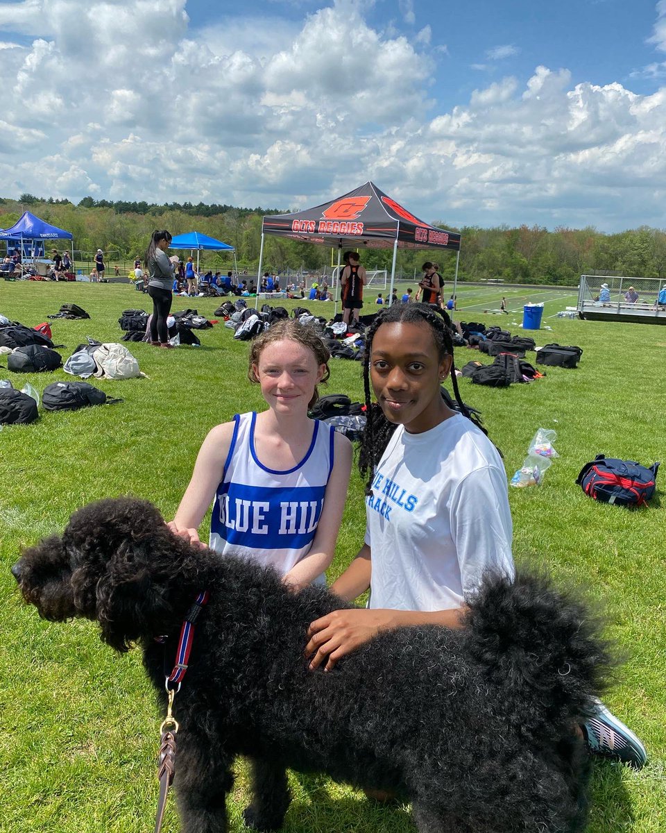 bhrtech's tweet photo. Happy to host the MA Vocational Track Meet with over 450 student athletes competing! Jesseley, Senior from Health Assisting(solo with Enzo), Evita, Freshman in Graphics and Brianna, Junior in Early Ed stop to get some good luck comfort from Enzo! #MVADA #BeLikeEnzo https://t.co/E6gWNaUhQn