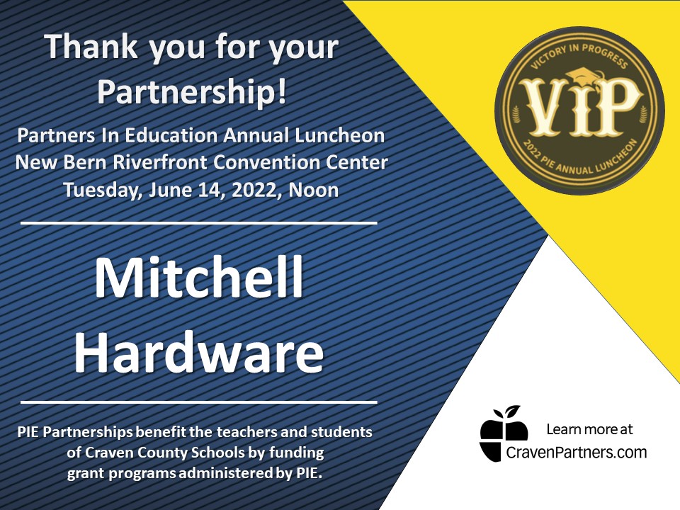 CravenCoPIE's tweet photo. Thank you to #MitchellHardware for your Partnership of the #PIEAnnualLuncheon! #VictoryInProgress https://t.co/ZdFK41sY7F