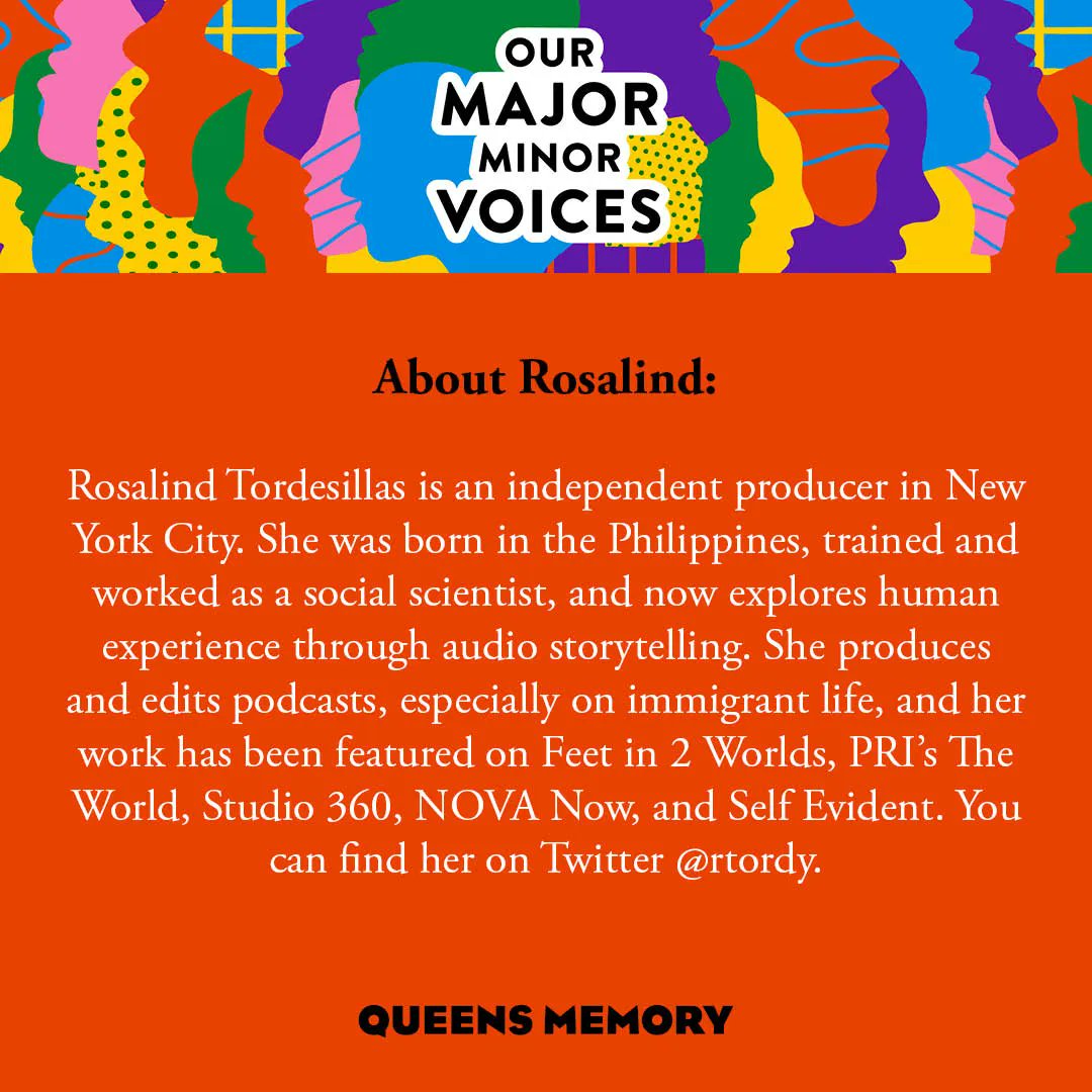QueensMemory's tweet photo. Sixth episode of #OurMajorMinorVoices is now live - https://t.co/NKCIQvigt1. In this episode, we hear stories from Woodside’s “Little Manila."
Congrats @rtordy and the #queensmemorypodcast team! Special thanks @StevenRaga, @WoodsideMoves, @Kinding_Sindaw, @fanhsmny & @nafcon_ne https://t.co/PZvBGYoIF6