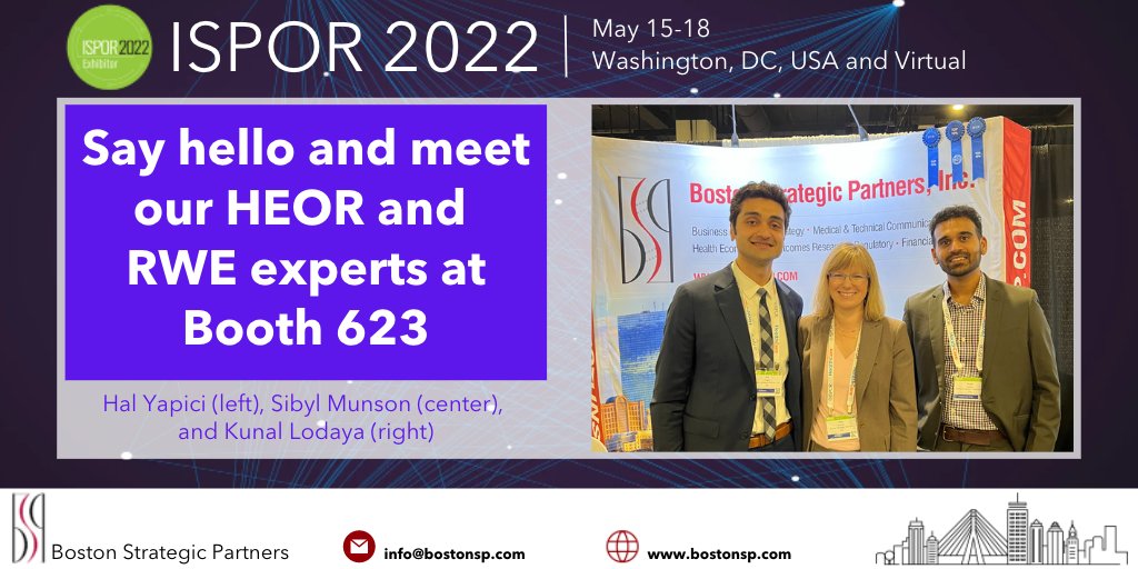 @Bostonsp is at #ISPORAnnual (<a href="/ISPORorg/">ISPOR</a>)! We are currently at Booth 623. Come stop by and chat with our #RWE experts. We hope to see you!

#HEOR #MedComms #DataVisualization #RWDanalysis #MarketResearch