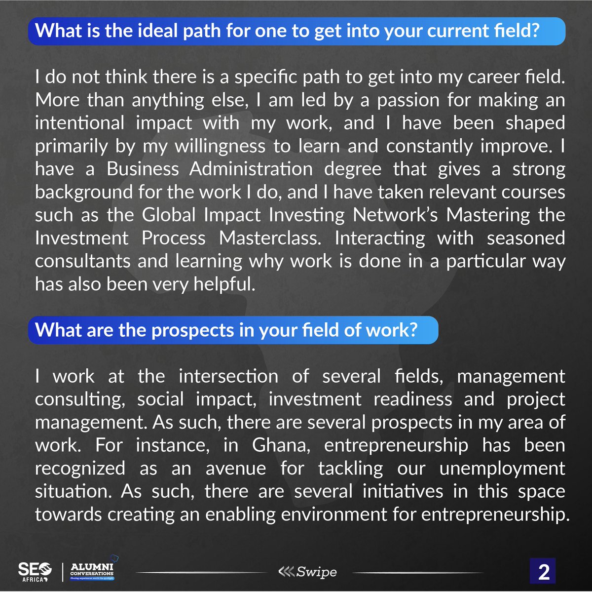 SEOinAfrica's tweet photo. Mondays have always been marvellous as we share insightful conversations from SEO Africa alumni community members. Today on our #AlumniConversations is Annatu Neina Abdulai, a member of the SEO-Africa class of 2013.
1/4 https://t.co/s1Jqix2lc1