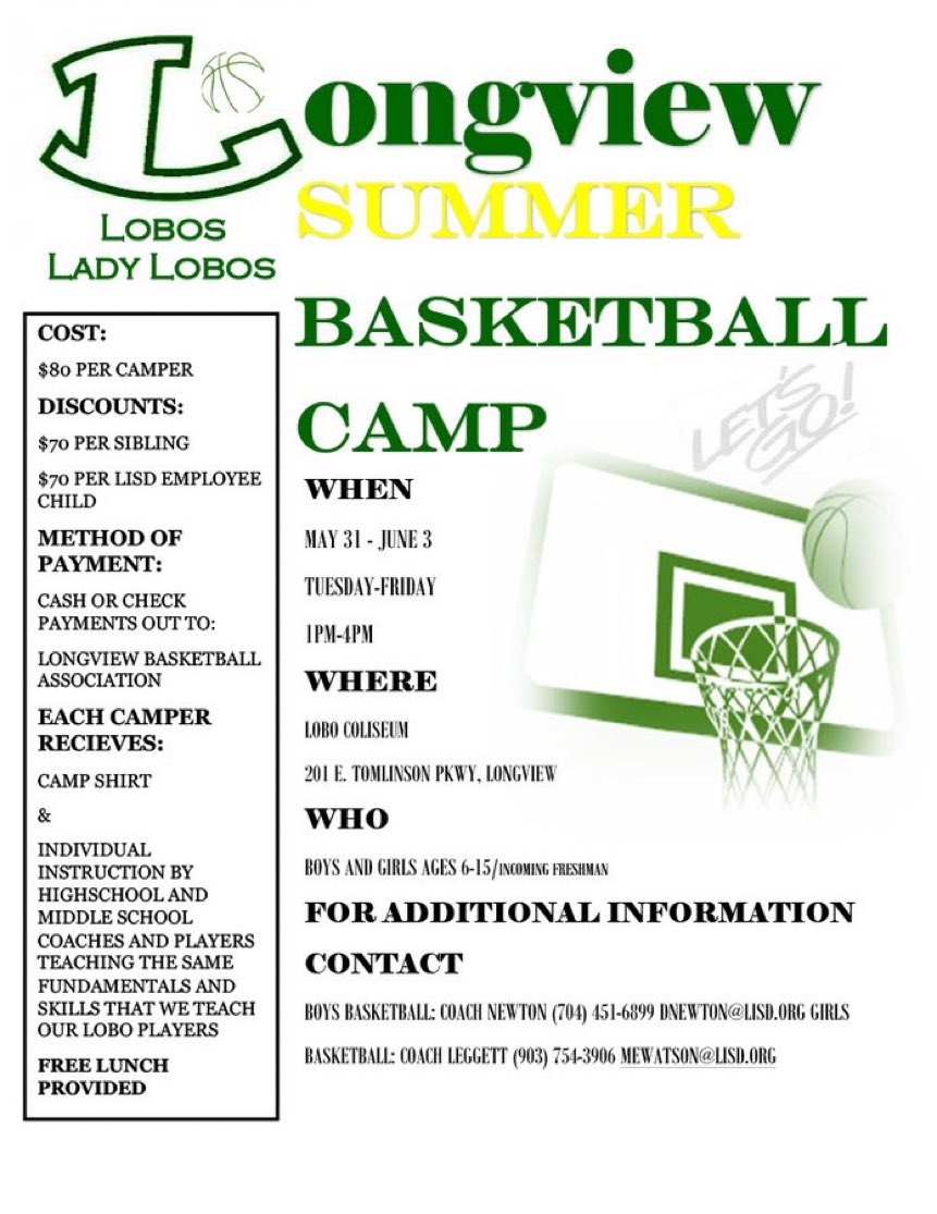 LHS_LOBOSBBALL's tweet photo. Lobo and Lady Lobos summer basketball camps!! Register https://t.co/l03qf88zh1 https://t.co/YgYNGw5ZFW