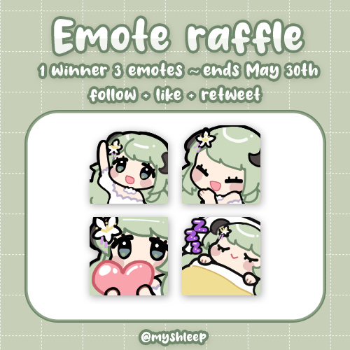 myshleep's tweet photo. 🍃Emote Raffle Giveaway🍃

3 custom emotes for 1 winner!

💚follow @myshleep  + like + retweet
💚drop your pngs (optional)
💚ends May 30th

thank you for 50+ followers loves ! 💚🥰 https://t.co/cui9qtEFx2