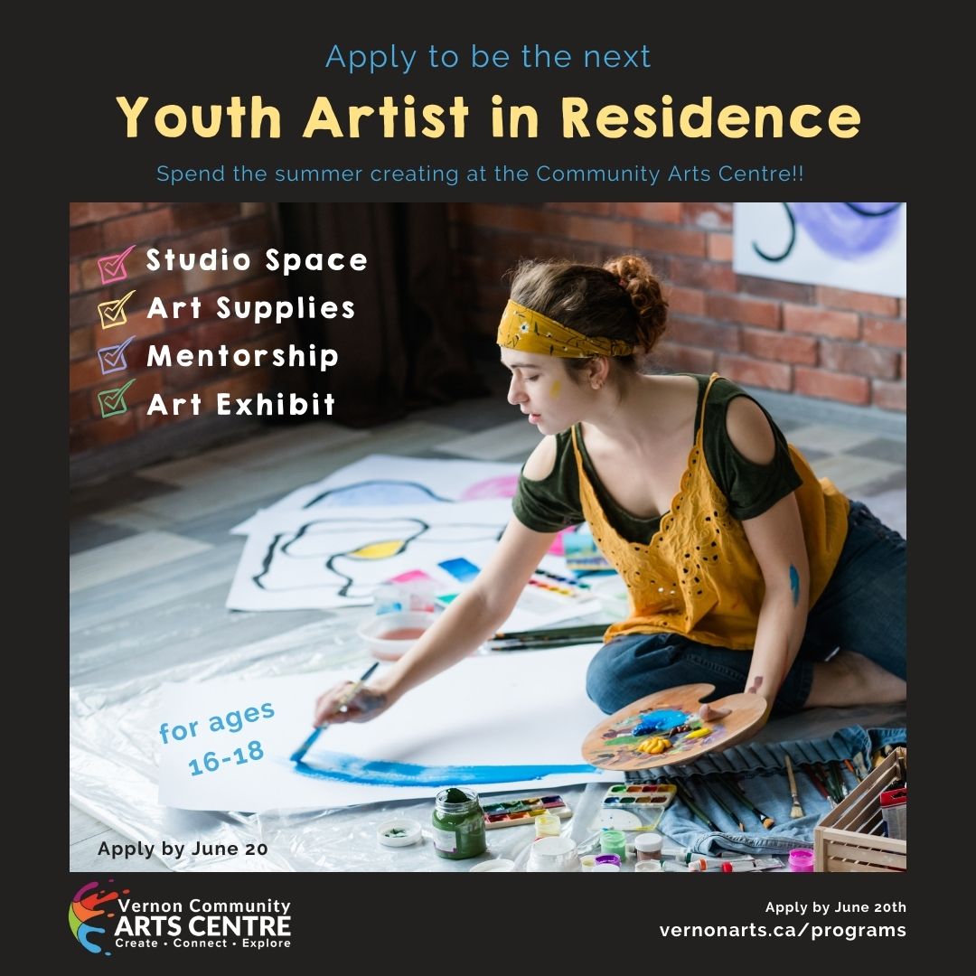 VCAC's tweet image. We're looking for our next Youth Artist in Residence, to come create with us this summer.  Could that be you? - mailchi.mp/vernonarts.ca/…