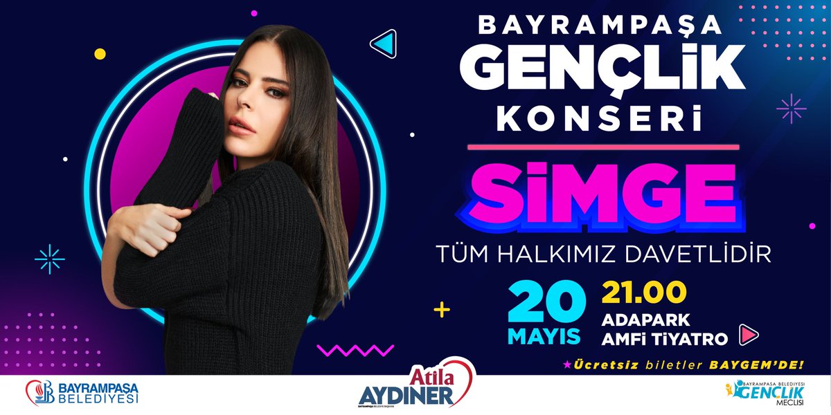 Hazır mıyız gençler Simge geliyor miş miş miş de muş muş muş 🤩

20 Mayıs Cuma Günü saat 21:00’de Adapark’ta Simge konserine tüm halkımız davetlidir.
❗️Biletler Baygem’de