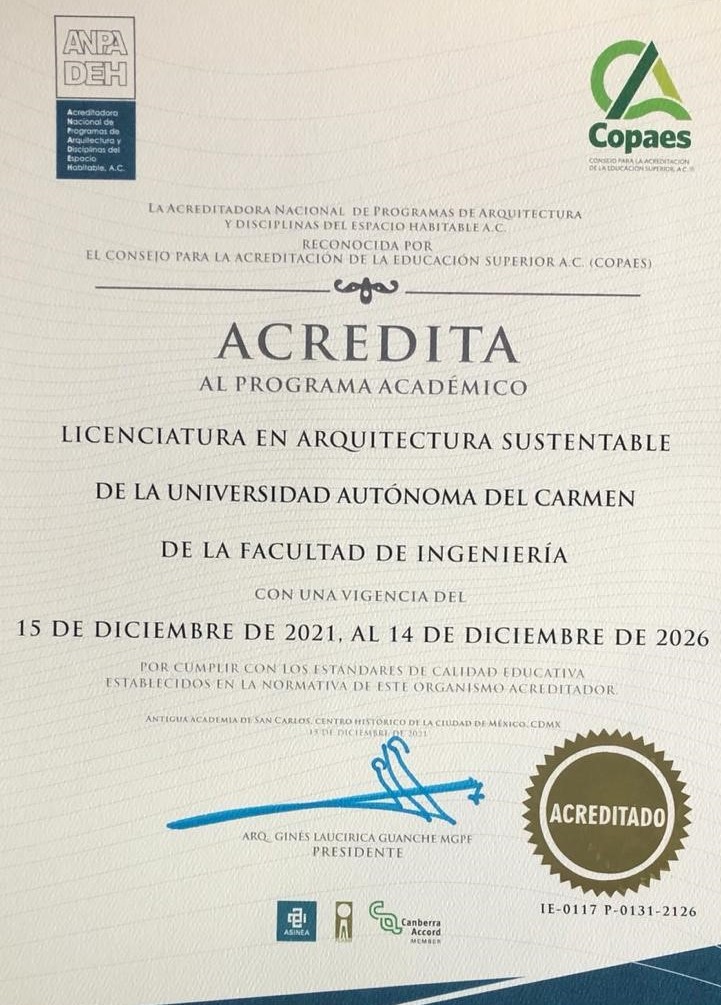 UNACAR's tweet photo. Director de @fiyt_unacar  Dr. Juan Antonio Álvarez Arellano y la gestora del PE de Arquitectura Sustentable, Mtra. Dianela Berenice Guemez Pacheco, recibieron el reconocimiento a través de la @Anpadeh_Info en el marco de la 106 Reunión Nacional de la #ASINEA en @TecdeMonterrey https://t.co/fNivlKJexQ