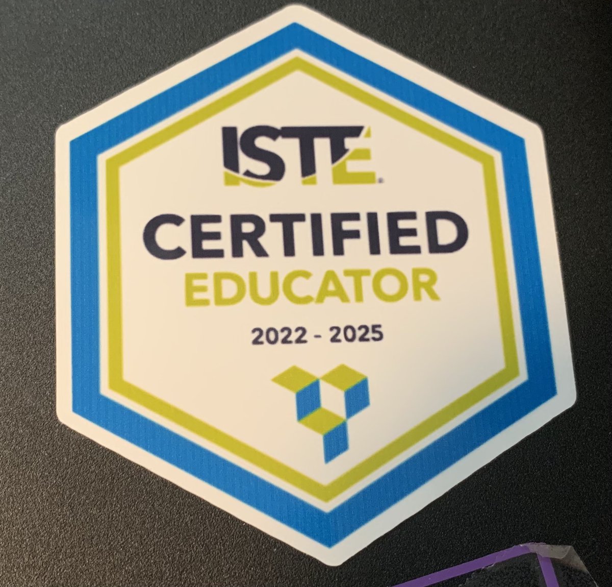 CerraErb's tweet photo. I tried my hand at sticker creation today because my computer needed this badge on it.  @Lindsey__ITC @msstein @Adkinson_NBCT @ITCFloyd &amp; Matt Newcomb be on the lookout for yours. #ISTEcert @creativeoutlet #naptimecrafts https://t.co/bWq0l85YDH