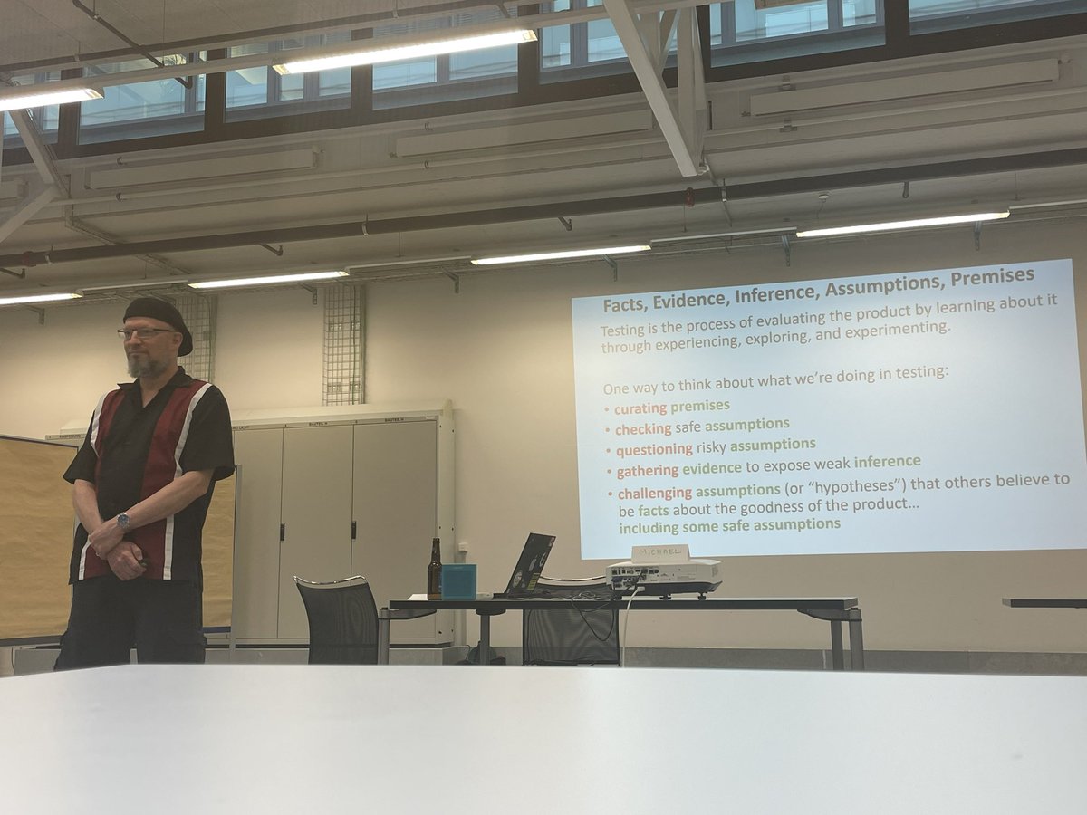 Thanks <a href="/ilarihenrik/">Ilari Henrik Aegerter</a> for organizing a wonderful #meetupoftest with <a href="/michaelbolton/">Michael Bolton @developsense.bsky.social</a> giving some history of science.  Testing compares to the fundamentals of science. 
To me: Testing is learning.