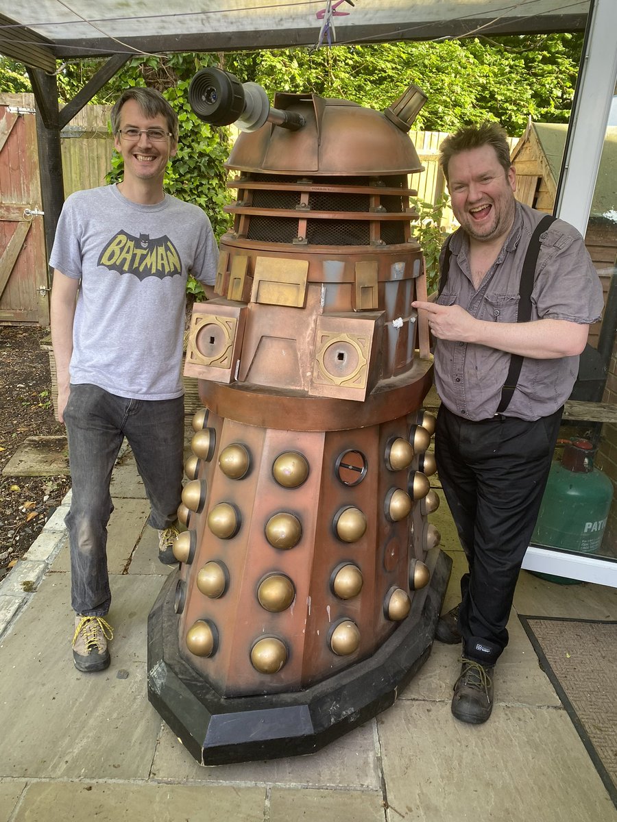 TheWoodgineer's tweet photo. Alan the Dalek (middle) has been dropped off safely with me thanks to @XRobotsUK and peeps at @somakeit
Got some fun ahead of me to get him going and patched up but he’s going to be better than ever!
#dalek #makerspace #exterminate #drwho #dalekbuilding #dalekbuilders https://t.co/M0xLm6uOPE