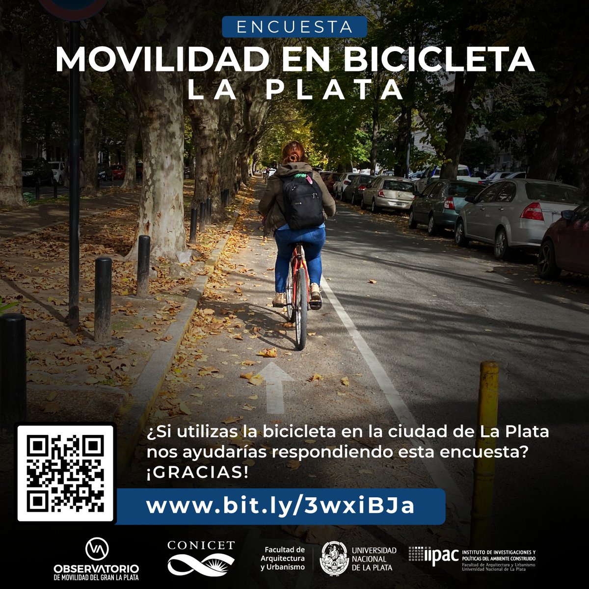 ¿Usas la bicicleta para moverte por la ciudad?
Si lo haces ¿nos ayudarías respondiendo una breve encuesta?
La misma busca reconocer prácticas y experiencias de la movilidad urbana cotidiana.
bit.ly/3wxiBJa
¡Muchas gracias!